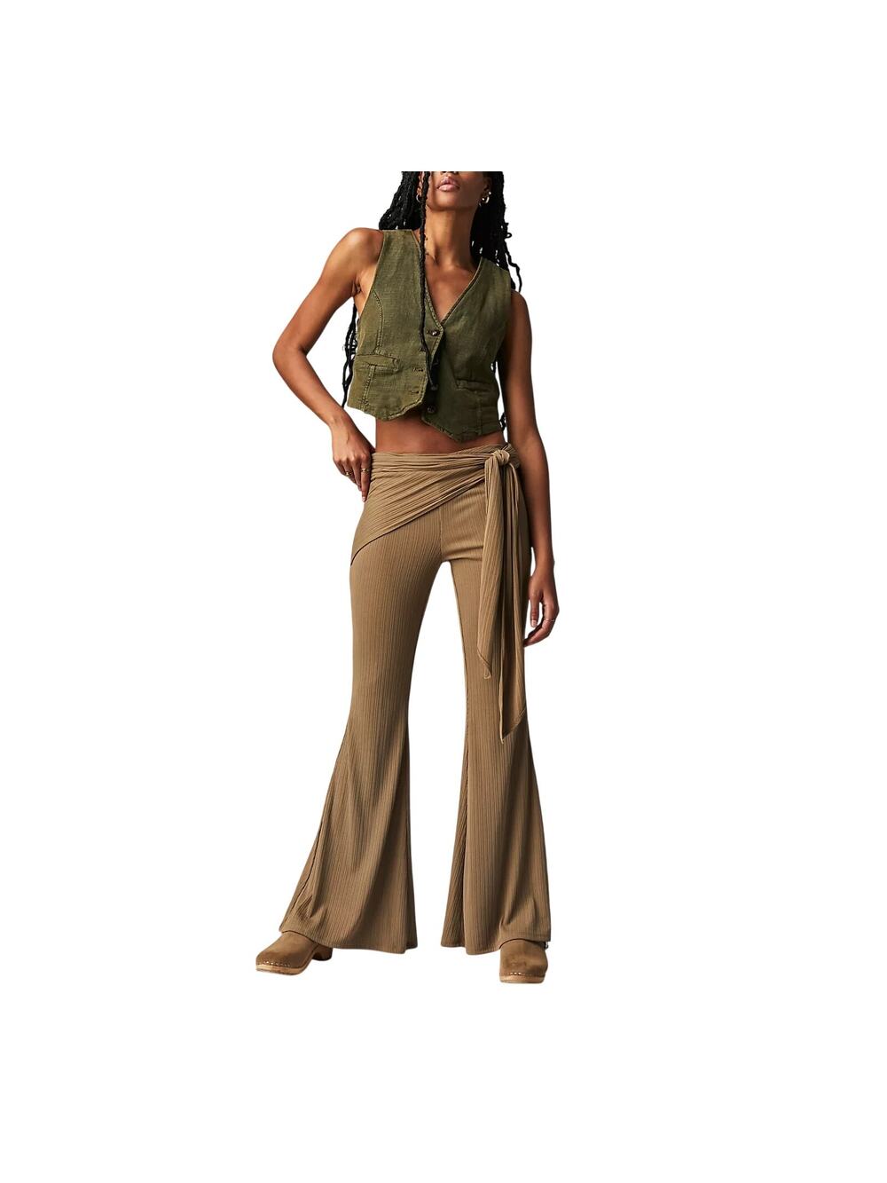 Free People Ribbed Wrap Salvaged Oak Hot Nights Pants Size S NWT